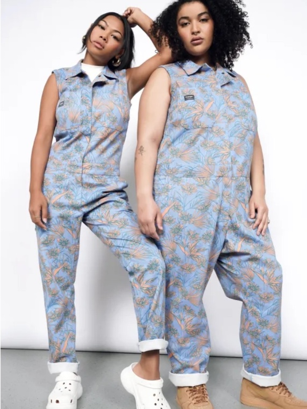 Wildfang Blue and Orange Floral Sleeveless Jumpsuit